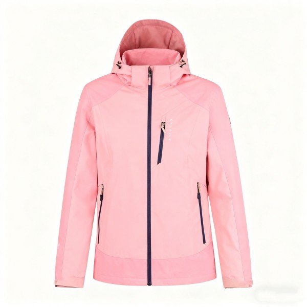 Women's Pink Outdoor Jacket - Water-resistant Breathable Adjustable Hood Hiking Windbreaker