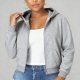 Women's Gray Cropped Hoodie - Full-Zip Casual Loose-Fit Hooded Jacket