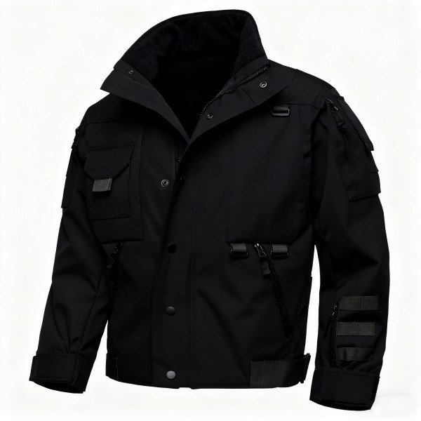 Men's Black Casual Casual-style Jacket - Water-resistant Multi-pocket  Outdoor Coat